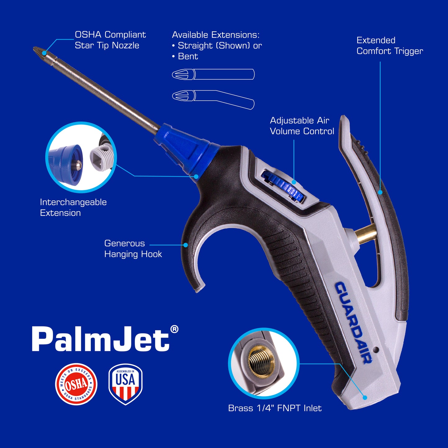 PalmJet GA44 Safety Air Gun Straight - Spec