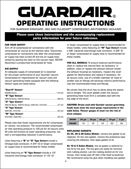 Legacy Vacuums Operating Manual