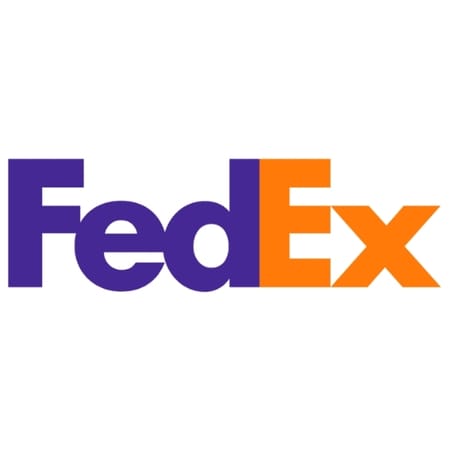 FedEx logo in purple and orange on a white background