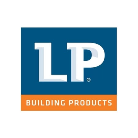 LP Building Products logo with blue and orange colors on a white background