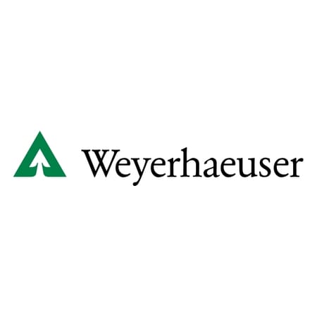 Weyerhaeuser logo with green triangle and black text on a white background