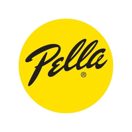 Pella logo with black text on a yellow circle