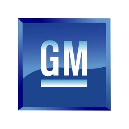 General Motors logo with a blue border on a white background