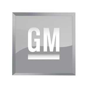 GM logo in a silver frame on a white background