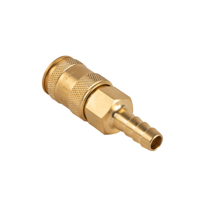 1/4" Quick Disconnect Universal Brass Coupler - 3/8" Hose Barb (C14U38B)