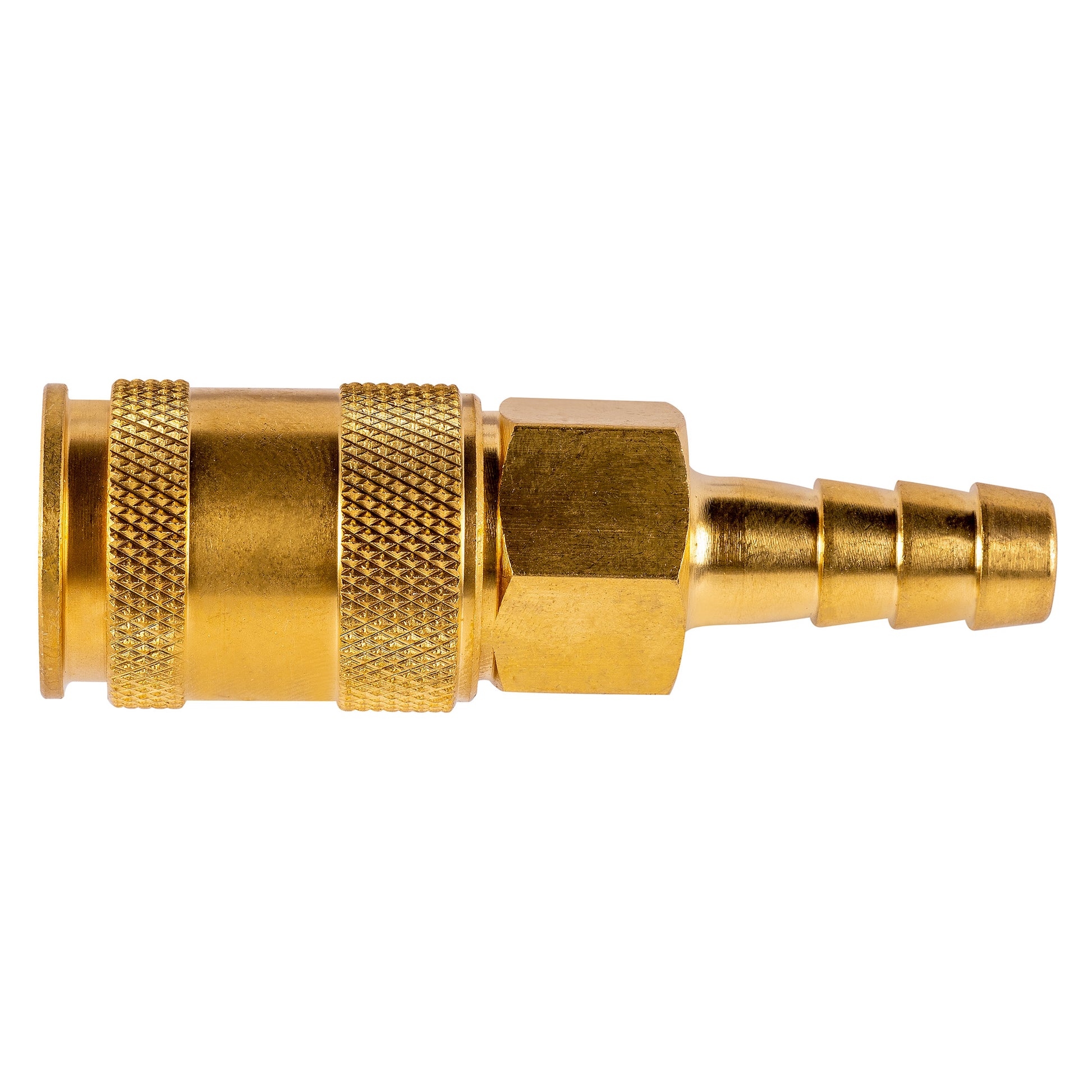 1/4" Quick Disconnect Universal Brass Coupler - 3/8" Hose Barb (C14U38B)