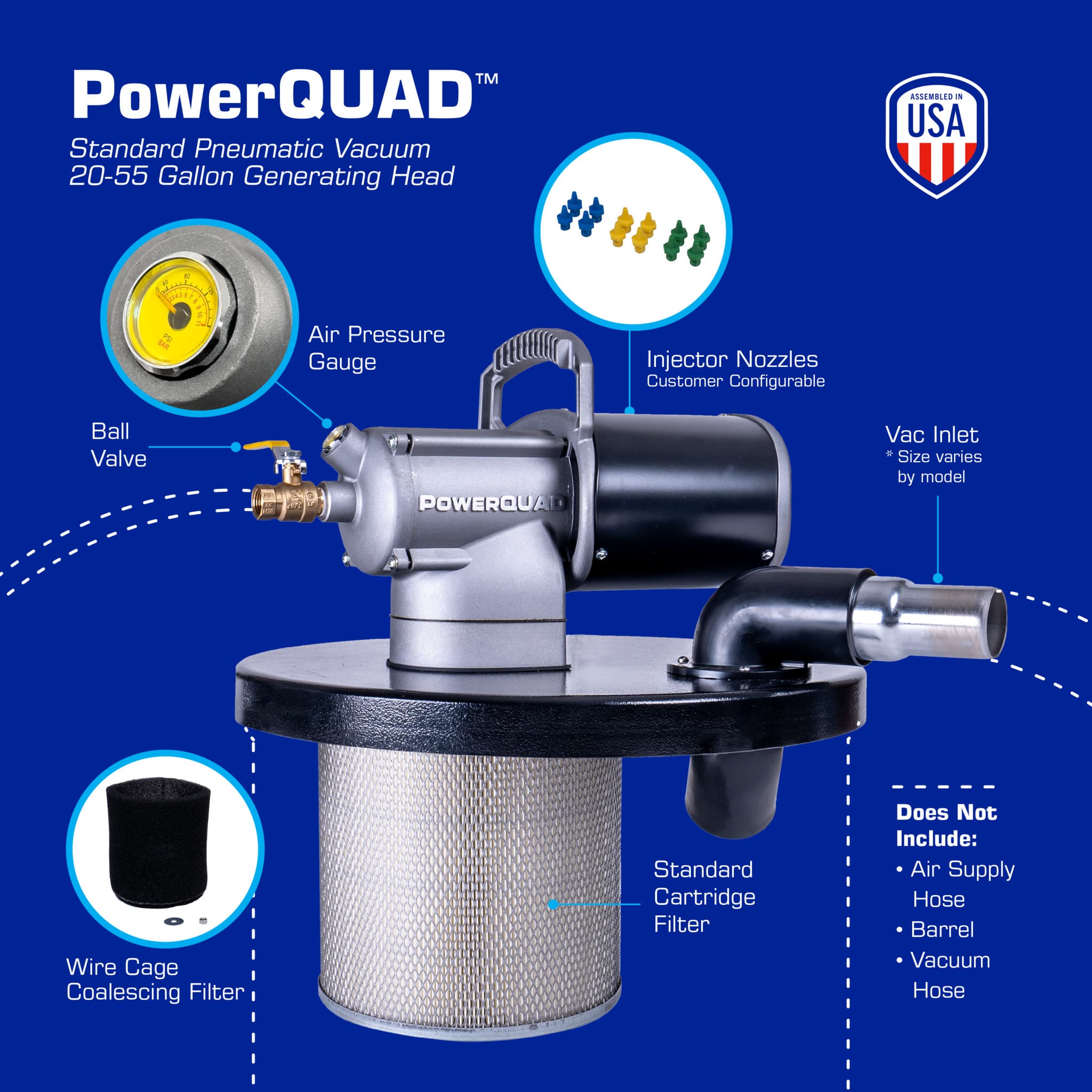 PowerQUAD™ 55 Gallon Vacuum Generating Head w/ 1.5