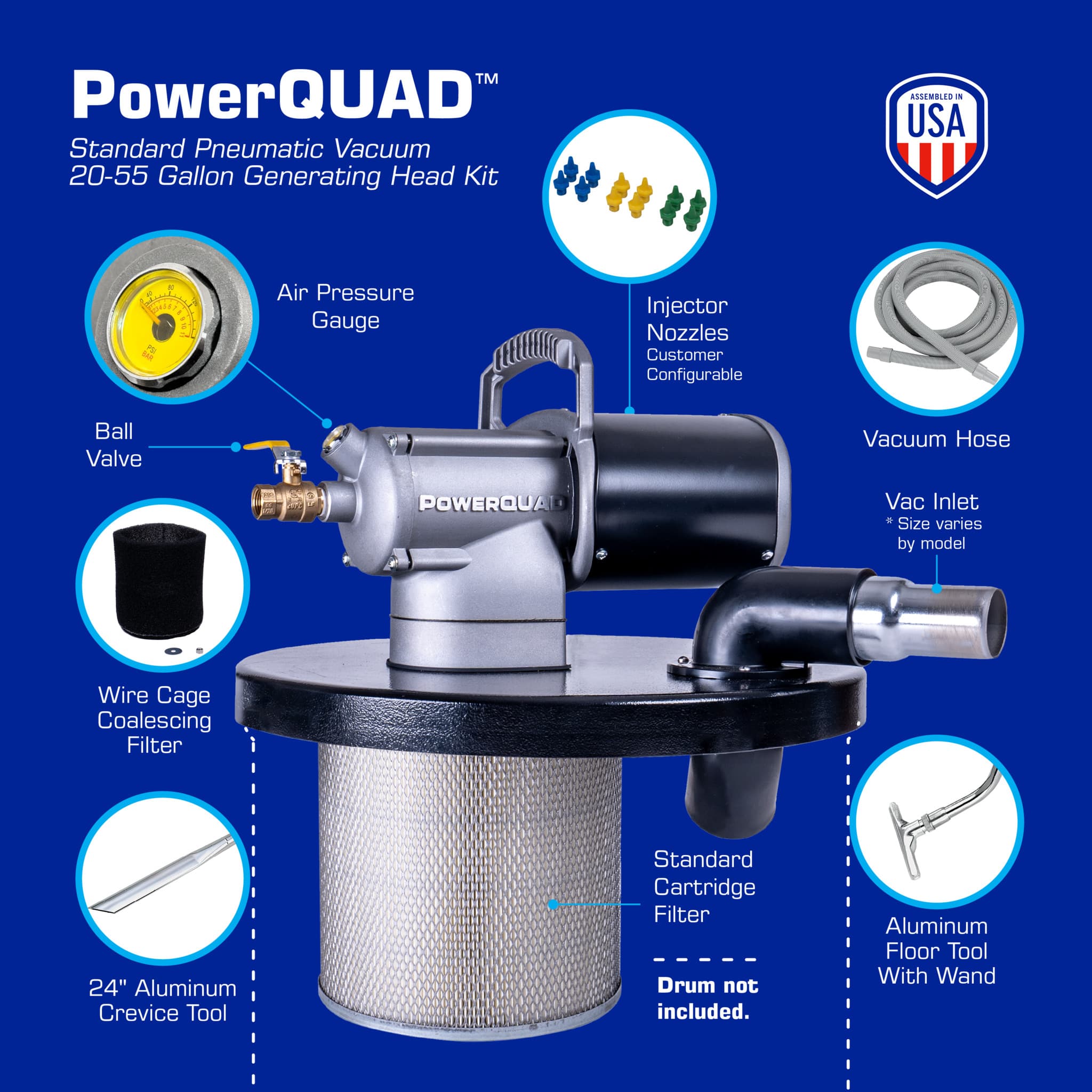 PowerQUAD™ 55 Gallon Vacuum Generating Head Kit w/ 2