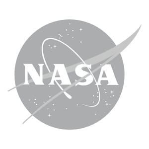 NASA logo in white on a gray circle with a white background